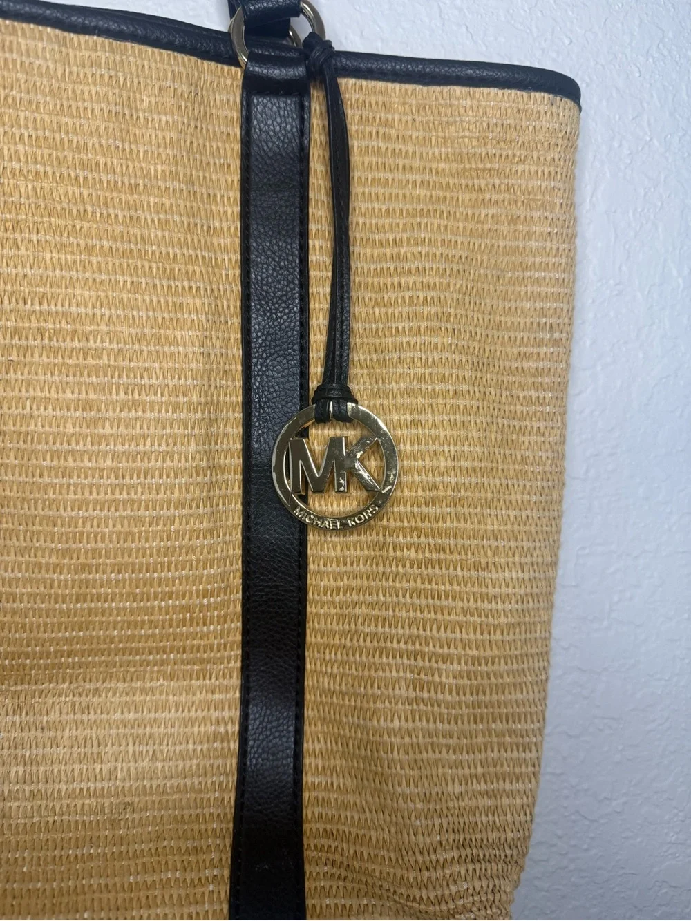 Michael Kors Straw Tote with leather trim